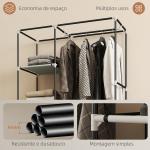 Roupeiro de Tecido Dobrável com 6 Prateleiras 1 Barra de Pendurar e Rodas para Dormitório Vestidor 103x43x162,5 cm Creme