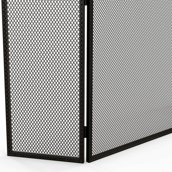 Frente para Lareira de 3 Painéis Protetor para Lareira Dobrável com Estrutura de Aço 96x62 cm Preto