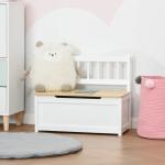 Organizador de Brinquedos para crianças acima de 2 anos Banco de Armazenamento Infantil de Madeira de Pinho com Tampa de Amortecimento e Encosto Alto para Sala de Jogos quarto 60x30x50cm Banco