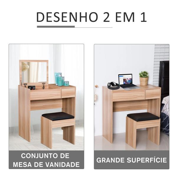 Toucador de Maquilhagem com Branco e Tampa Dobrável Mesa de Maquilhagem com Compartimentos e Gaveta 80x40x79cm Madeira