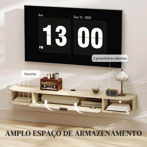 Móvel de TV Suspenso com Orifício para Cabos Estilo Moderno para Televisão 60 Polegadas 140x24x16 cm Madeira