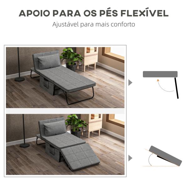 Sofá Cama 4 em 1 Estofado em Linho com Encosto Ajustável em 5 Níveis e Almofada Acolchoada 75x80x74 cm Cinza