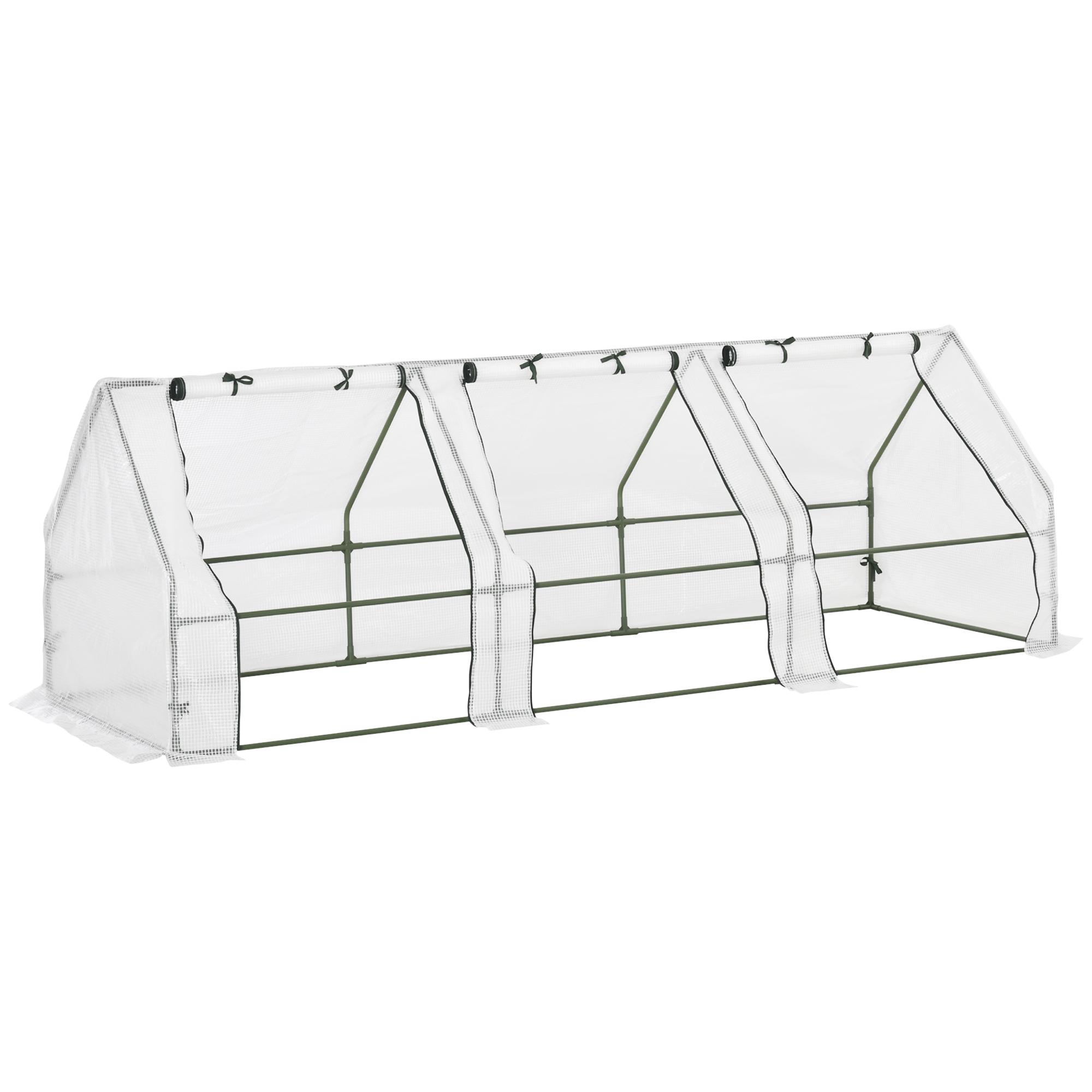 Estufa de Jardim Terraço 270x90x90 cm Tipo Casa Tubo de Aço com 3 Janelas Estufa Pequena para Cultivo de Plantas Branco Translúcido