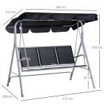 Baloiço de Jardim Exterior de 3 Lugares com Toldo Ajustável, Encosto Respirável e Estrutura Metálica para Terraço e Varanda, Suporta até 240 kg, 171x108x150 cm, Preto