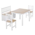 Conjunto Infantil de Mesa 2 Cadeiras e Banco com Armazenamento Móveis Infantil para Sala de Jogos Dormitório Branco e Natural