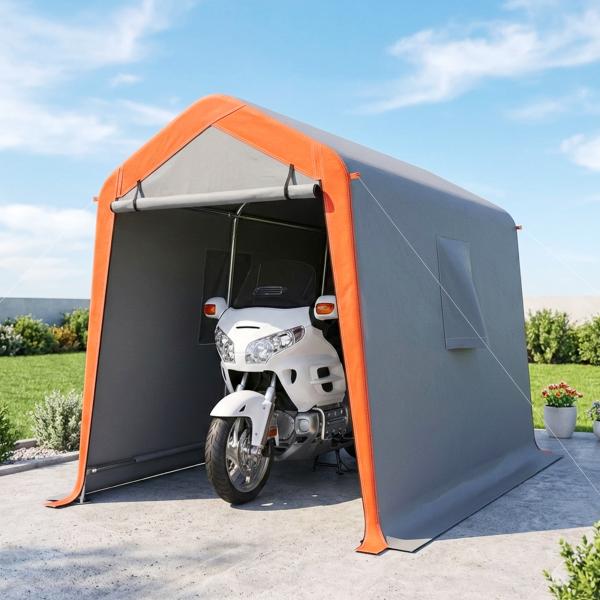 Tenda Garagem Portátil 2,4x1,8 m para Carro Impermeável com Porta Zipada e Enrolável, Janelas UPF30+ Cinzento Claro
