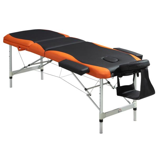 Marquesa de Massagem Dobrável e Portátil com Altura Ajustável e Apoio para a Cabeça 210x81x62 - 85 cm Laranja e Preto