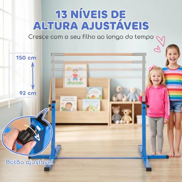 Barra de Ginástica para Crianças com Altura Ajustável 92 - 150 cm Barra Horizontal de Ginástica 194x121x150 cm Azul