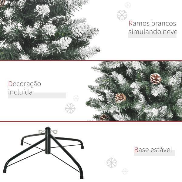 Árvore de Natal Artificial Ø69x150cm com 464 Ramas e 28 Pinhas Folhas de PVC Base Dobrável e Suporte Metálico Decoração de Natal para Interiores Verde