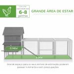 Galinheiro Grande de Madeira para 4 - 6 galinhas com Casa Principal Ninhos Área Aberta de 2,25 ㎡ 310,5x149,5x149 cm Cinza