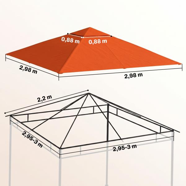 Toldo de Substituição de 3x3m para Pérgola de Jardim com 8 Orifícios de Drenagem e Ventilação Laranja