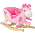 Cavalo Baloiço para Bebés Baloiço em Forma de Unicornio com Música Cinto de Segurança e Apoio para os Pés 65x35x45 cm Rosa