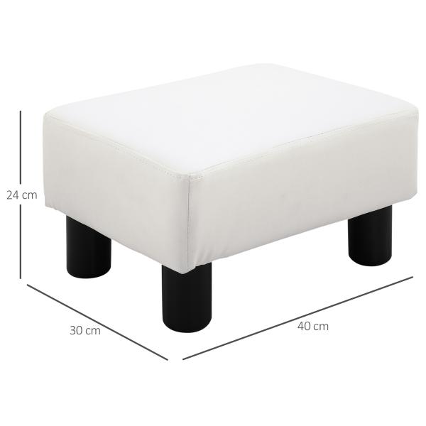 Apoio para os Pés Octomano Banco Pequeno Estofado em Pele Sintética com Assento Acolchoado e Pés de Plástico 40x30x24 cm Branco