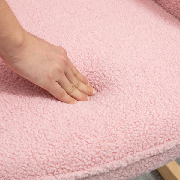 Poltrona Baloiço em Borrego com Oscilação de 40° Pés de Madeira de Faia e Estrutura de Aço 71x98x101 cm Rosa