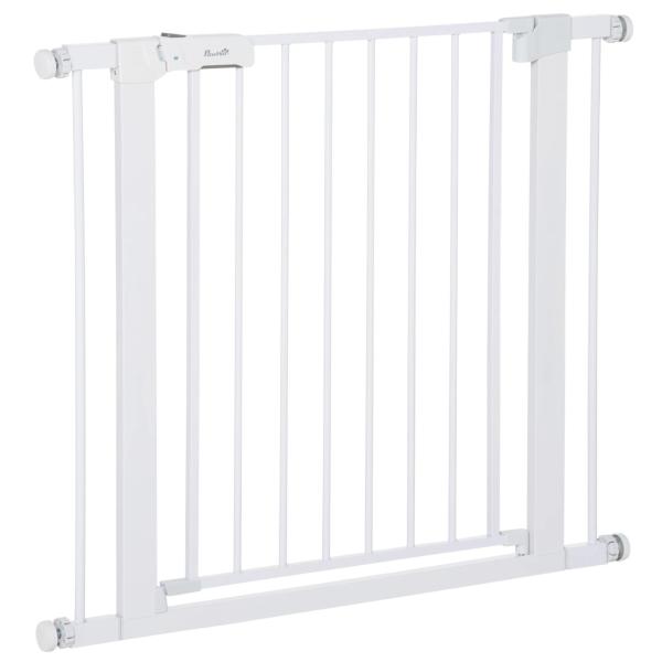 Barreira de Segurança para Cães Animais de Estimação 75 - 96cm para Escadas Portas e Corredores com Fechamento Automático Altura 76cm Branco