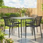 Conjunto de 4 Cadeiras de Jardim Empilháveis em PP com Encosto Curvado e Assento com Ripas 55x58,5x81,5 cm Preto