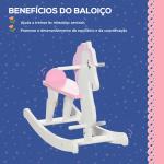 Cavalo Baloiço para Crianças de 1 - 3 Anos Cavalo Baloiço de Madeira com Guiador e Apoio para os Pés 68x27x46,5cm Branco e Rosa