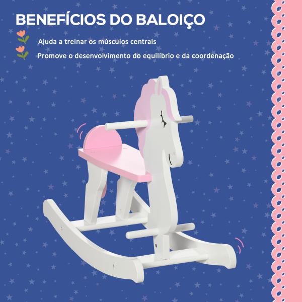 Cavalo Baloiço para Crianças de 1 - 3 Anos Cavalo Baloiço de Madeira com Guiador e Apoio para os Pés 68x27x46,5cm Branco e Rosa