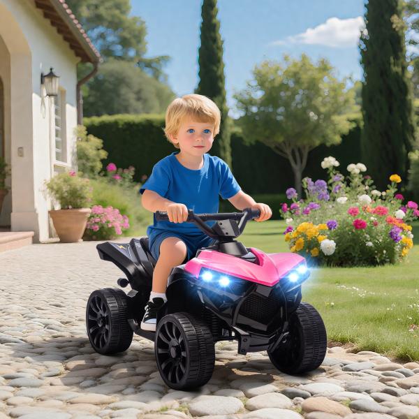 Quadriciclo Elétrico para Crianças 6 V Quadriciclo para Crianças com Velocidade até 3 km/h Faróis e Música 70x42x45 cm Rosa