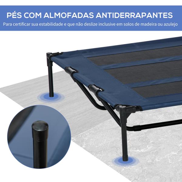 Cama para Animais de Estimação Cama Elevada para Cães Gatos com Tecido Transpirável para Dormir Relaxar Exterior Jardim Terraço 122x91x23cm Azul