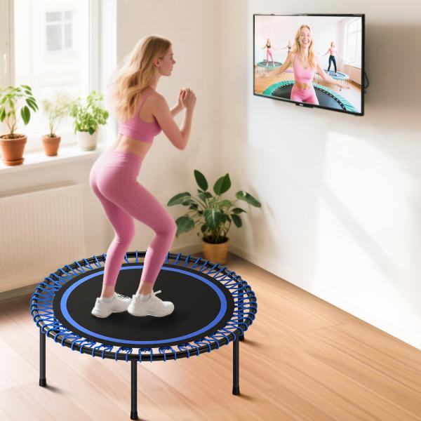 Trampolim de Fitness Adultos Ø114 cm com Estrutura de Aço Reforçada para Treino de Pernas Corpo Azul e Preto