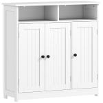 Armário de Casa de Banho Estreito com 3 Portas 2 Compartimentos Abertos Prateleira Ajustável 85x30x85 cm Branco