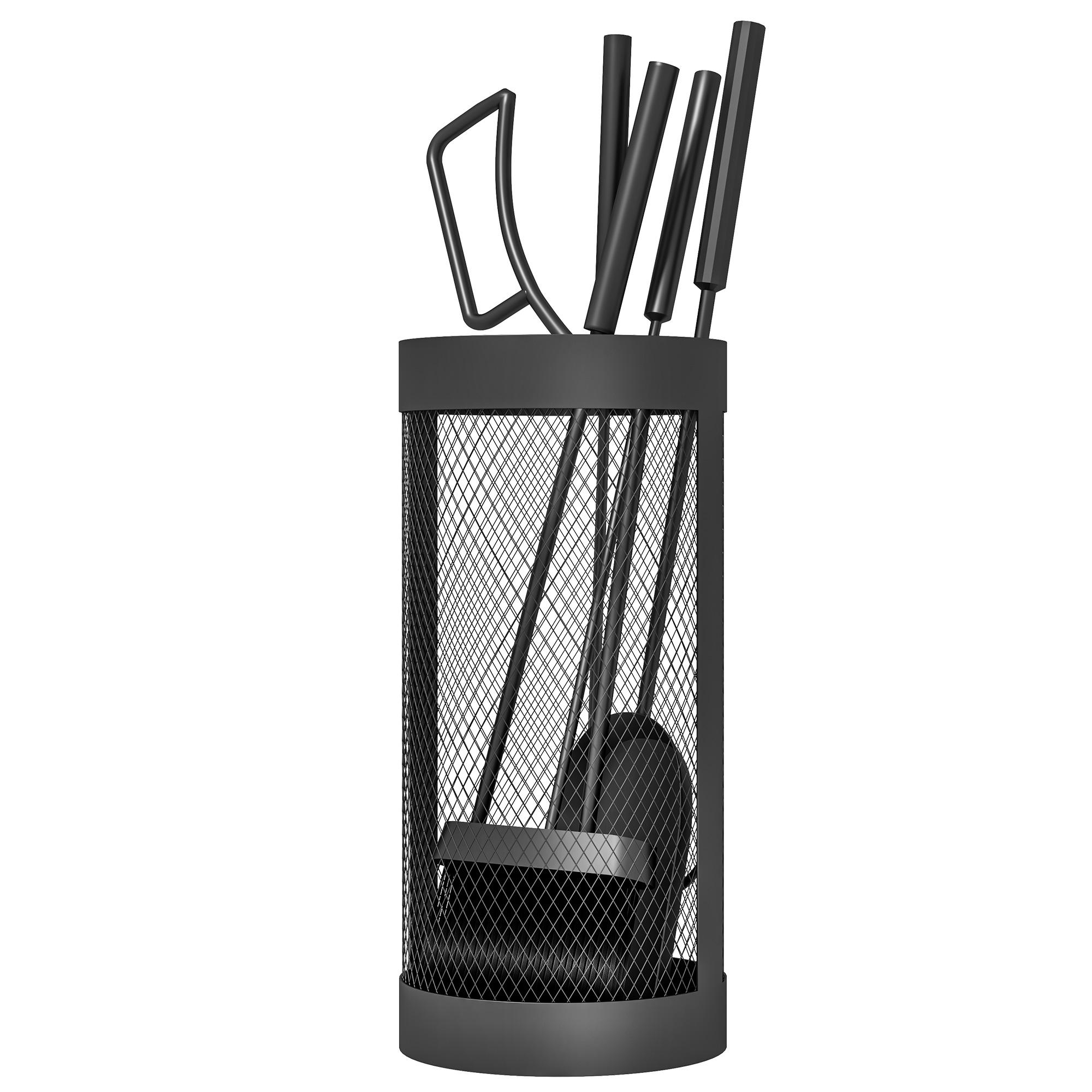 Conjunto para Lareira de 5 Peças em Metal com Escova, Pá, Tenaz, Atiçador e Suporte Ø16x33,5 cm Preto