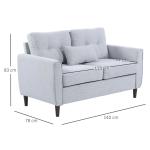 Sofá de 2 lugares Poltrona de dois lugares para sala de estar com almofadas e assento acolchoado fronha lavável 140x78x83 cm cinza claro