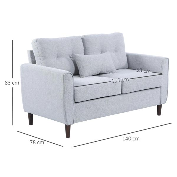 Sofá de 2 lugares Poltrona de dois lugares para sala de estar com almofadas e assento acolchoado fronha lavável 140x78x83 cm cinza claro
