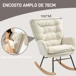 Poltrona Baloiço Estofada em Chenilla com Pés de Madeira de Faia e Apoio para os Braços para Lactância 71x98,5x97 cm Bege