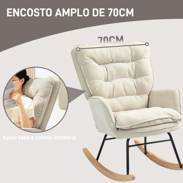 Poltrona Baloiço Estofada em Chenilla com Pés de Madeira de Faia e Apoio para os Braços para Lactância 71x98,5x97 cm Bege