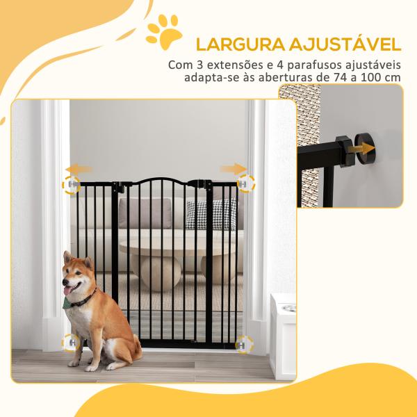 Barreira de Segurança para Cães com Largura Ajustável 74 - 100 cm e Extensões para Escadas e Portas Preto