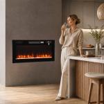 Lareira Elétrica Ultrafina 900/1800W Encastrável/De Parede/De Pé, 12 Cores de Chama 3D, Controlo Remoto, até 35 m², Preta