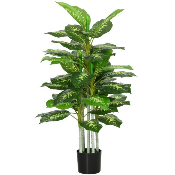 Planta Artificial de 120 cm com 53 Folhas Realistas e Vaso de Cimento Planta Sintética Decoração para Casa Verde