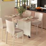 Mesa de Cozinha Dobrável com Rodas Laterais Rebatíveis Gaveta e Prateleiras para 2 - 4 Pessoas 120x72x75 cm Madeira Branco