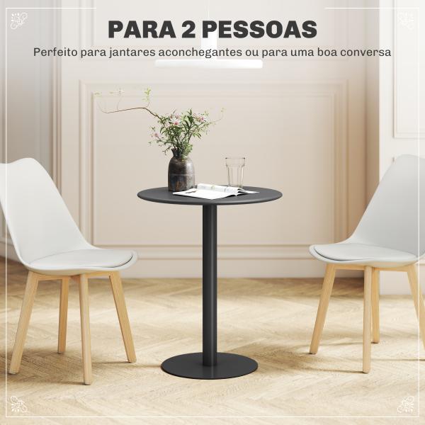 Mesa de Refeição Redonda para 2 Pessoas Mesa de Cozinha de Aço para Interior e Exterior Ø60x72 cm Preto