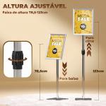 Suporte para Cartazes A3 Altura Ajustável, Giratório 360° Moldura de Alumínio e Aço Inoxidável Prata