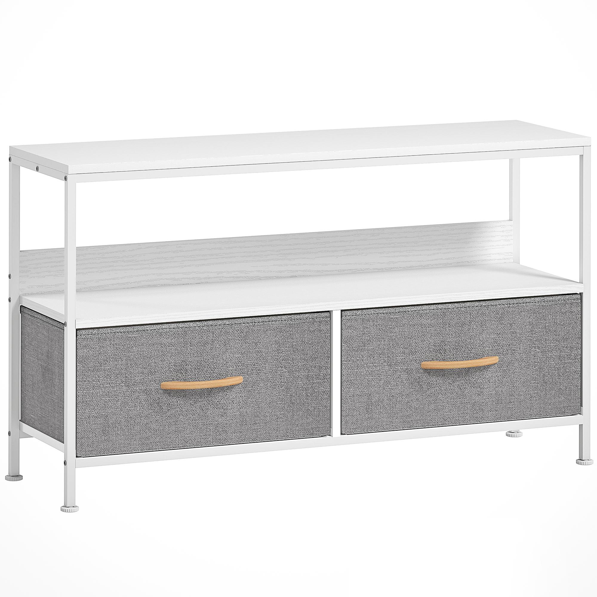 Móvel de TV com Prateleira e 2 Gavetas de Tecido Dobráveis para Televisores até 47 Polegadas 98x29x56 cm Branco e Cinza