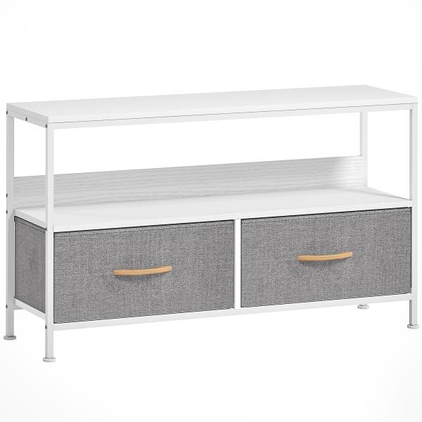 Móvel de TV com Prateleira e 2 Gavetas de Tecido Dobráveis para Televisores até 47 Polegadas 98x29x56 cm Branco e Cinza