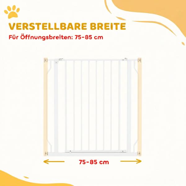 Barreira de Segurança para Cães 75 - 85 cm para Portas e Escadas, Dupla Direção, Duplo Bloqueio, Branco