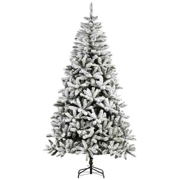 Árvore de Natal Artificial 225 cm com Neve Ignífugo com 1300 Ramos Folhas de PVC Base Dobrável Verde