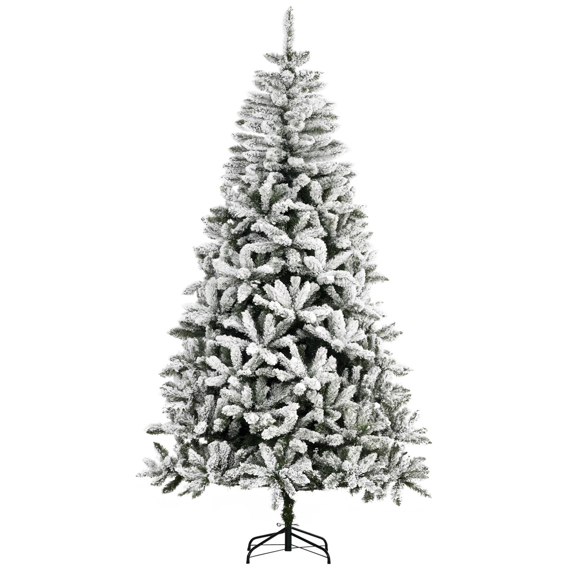 Árvore de Natal Artificial 225 cm com Neve Ignífugo com 1300 Ramos Folhas de PVC Base Dobrável Verde