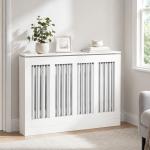 Cobertura para Radiador em MDF com Ripas e Prateleira para Sala e Quarto 120x18x84 cm Branco