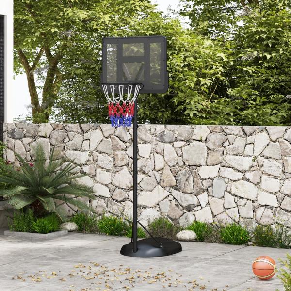 Tabela de Basquetebol com Altura Ajustável 216 - 277 cm Aro de Basquetebol para Exterior com Rodas e Base Recarregável Preto
