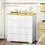 Cómoda Moderna com 4 Gavetas de Madeira para Dormitório Carga Máxima 40 kg 70x37x75 cm Branco e Madeira