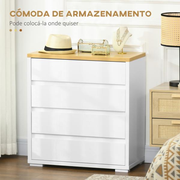 Cómoda Moderna com 4 Gavetas de Madeira para Dormitório Carga Máxima 40 kg 70x37x75 cm Branco e Madeira