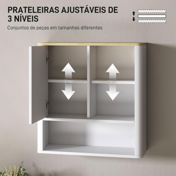 Armário de Parede para Casa de Banho com Porta Deslizante 5 Compartimentos e Prateleiras Ajustáveis 60x20x62 cm Branco