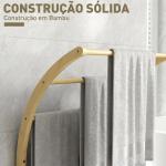 Toalheiro de Pé em Bambu com 3 Barras e Prateleira de Arrumação para Casa de Banho e Lavandaria 50x29x84 cm Natural