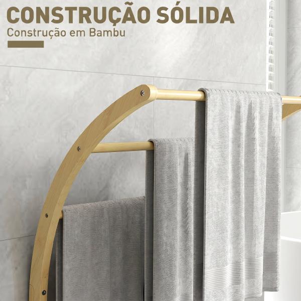 Toalheiro de Pé em Bambu com 3 Barras e Prateleira de Arrumação para Casa de Banho e Lavandaria 50x29x84 cm Natural