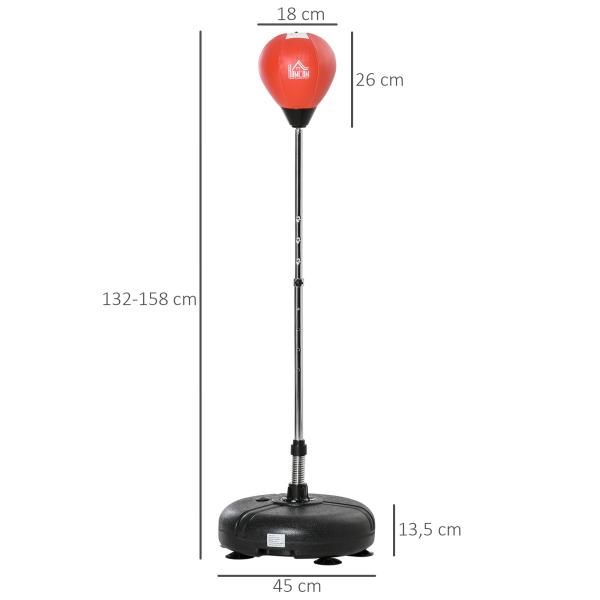 Saco de Boxe de Pé com Altura Ajustável de 4 Níveis Punching Ball com Base Preenchida Luvas e Inflador para Adultos e Adolescentes Ø45x132 - 158cm Preto e Vermelho